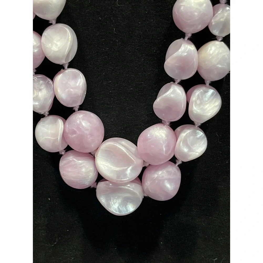 Vintage Lavender Pink Double Strand Beaded Necklace and Clip On Earring Set